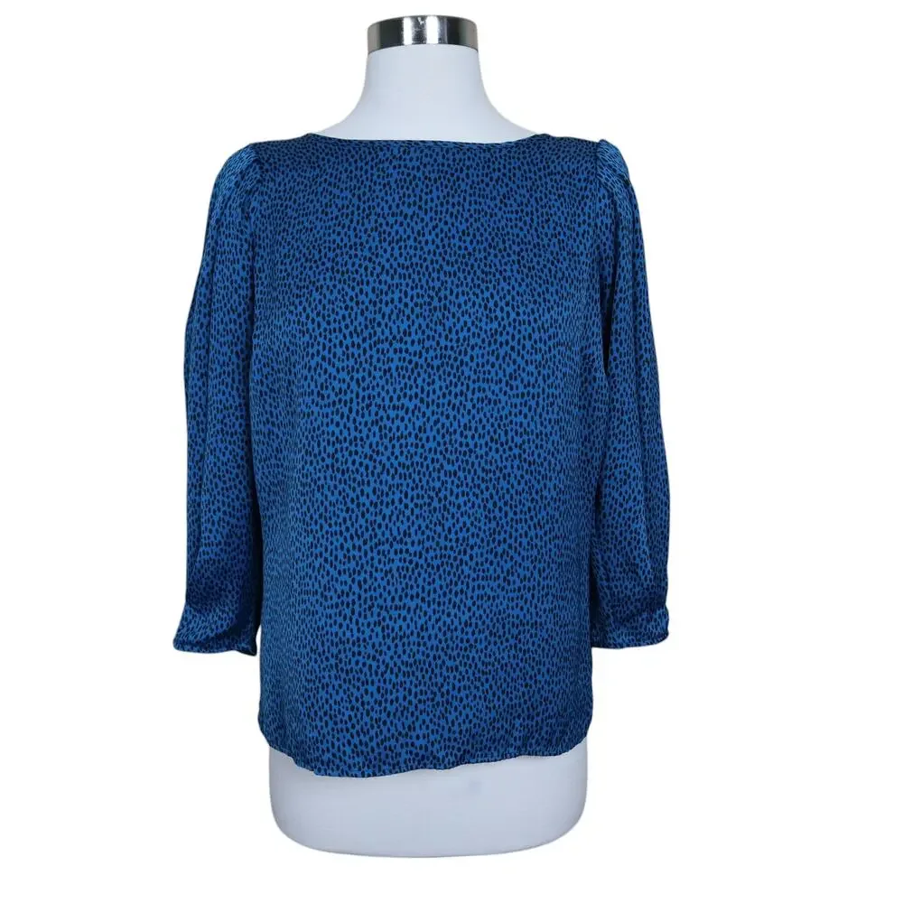 Banana Republic Womens Pleated Volume Sleeve Top Size Small Blue‎ Black Spotted